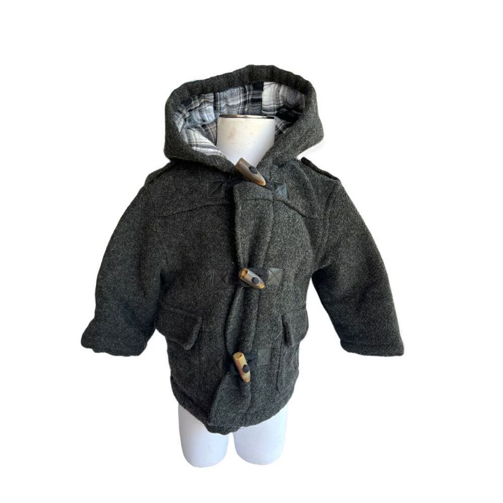 Baby Boys The Childrens Place Hooded Toggle Wool Lined Peacoat - Sz 12 Mo